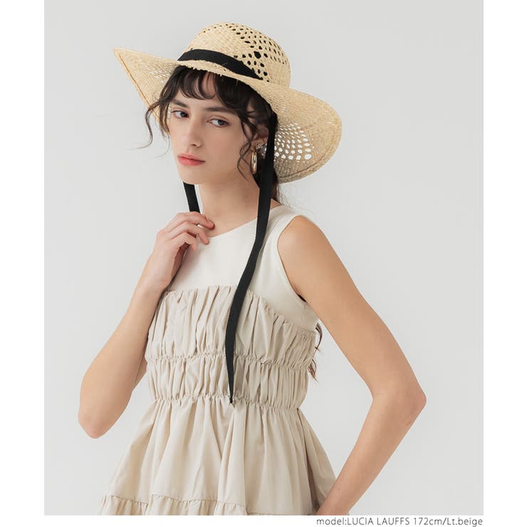 ヘレンカミンスキー透かし編み麦わら帽子 オレンジリボン付き ヘレン