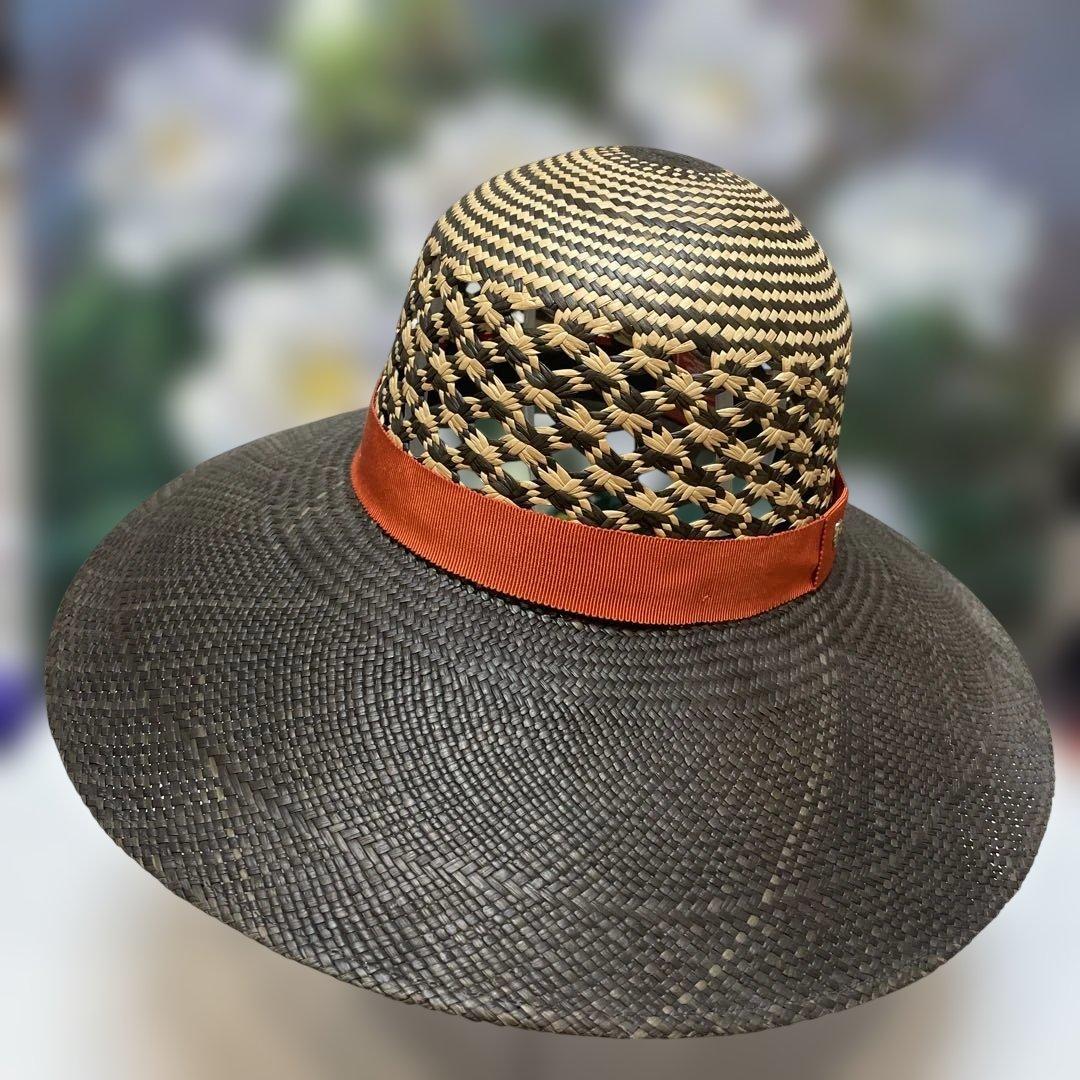 ヘレンカミンスキー透かし編み麦わら帽子 オレンジリボン付き ヘレンカミンスキー透かし編み麦わら帽子 オレンジリボン付き